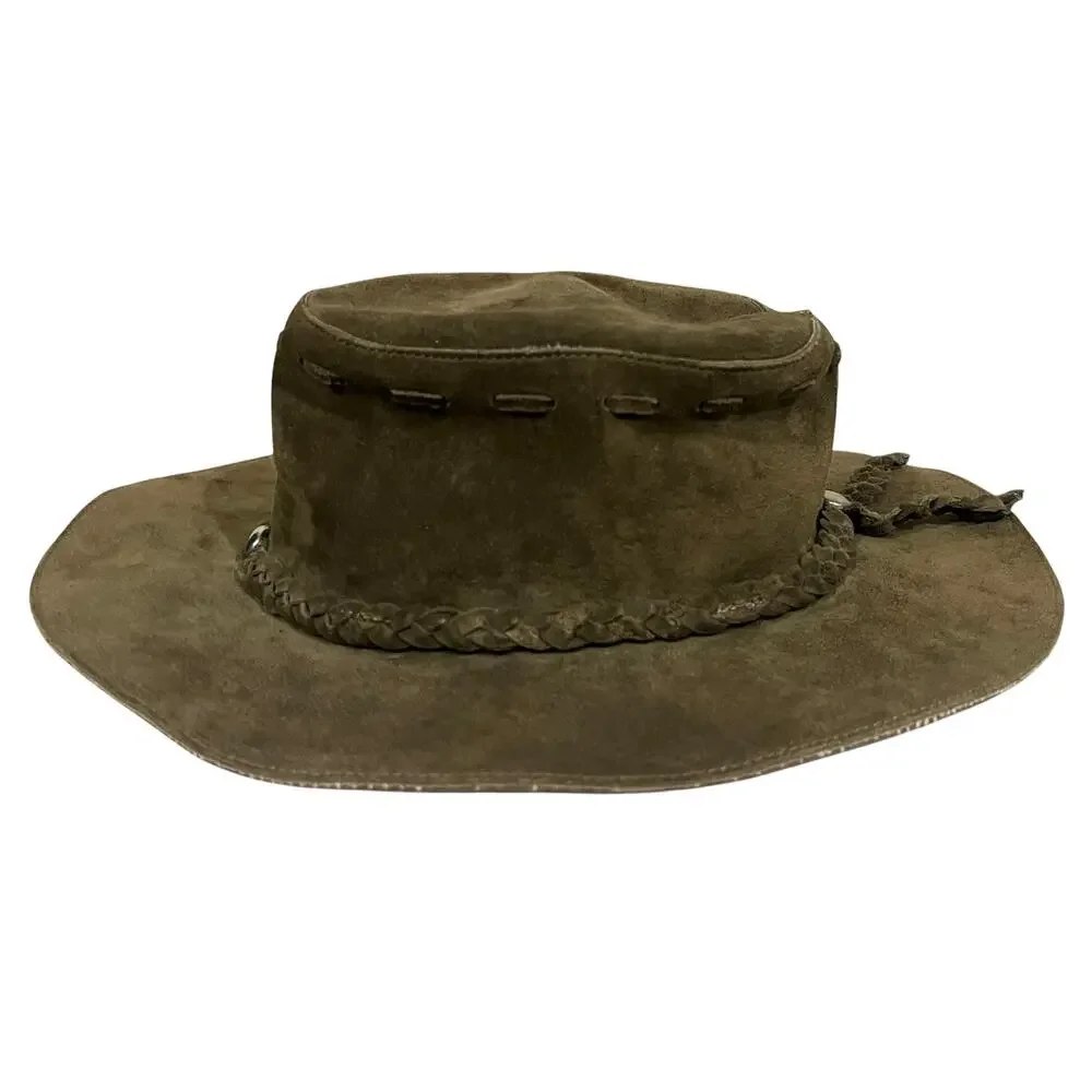 Banana Republic Vintage Suede Outback Hat Safari Braided Band Mens Sz M/L